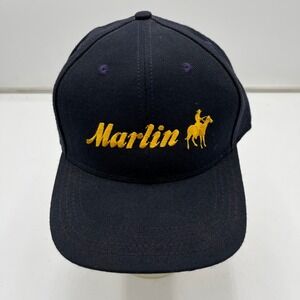 VTG Marlin Firearms Snapback Hat Navy Blue Cowboy Graphic Made in USA Mens OSFA
